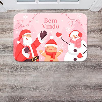 Jogo De Banheiro Papai Noel Rena e Boneco de Neve Preto Único