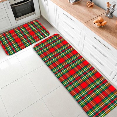 Kit Tapete de Natal para Cozinha 2 Peças Xadrez Verde Verde